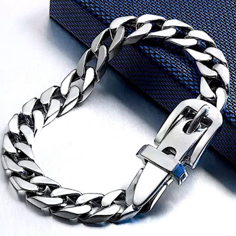Belt Buckle Sterling Silver Chain Link Bracelet